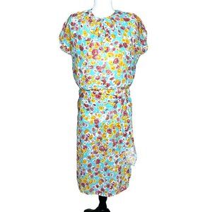 Vintage 80s Miss Mojie Blouson Midi Dress S/M Pink Floral Cottagecore Boho